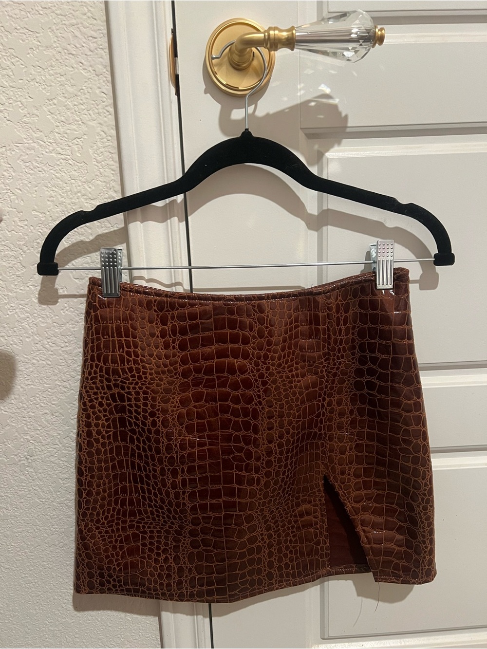 Motel Rocks Brown Croc-Embossed Mini Skirt
